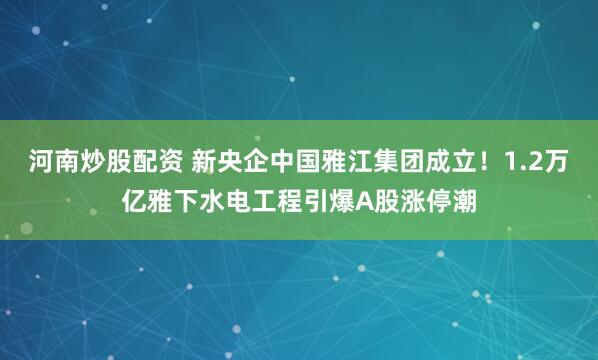 河南炒股配资 新央企中国雅江集团成立！1.2万亿雅下水电工程引爆A股涨停潮